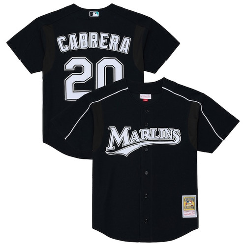 Men's Florida Marlins Miguel Cabrera Mitchell & Ness Black 2003 Cooperstown Mesh Batting Practice Button-Up Jersey