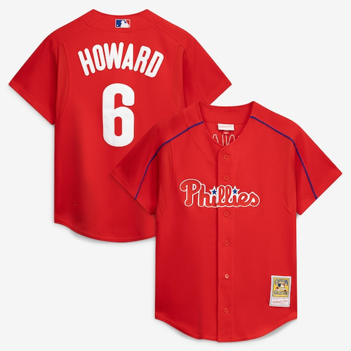 Men's Philadelphia Phillies Ryan Howard Mitchell & Ness Red Cooperstown Collection Batting Practice Jersey