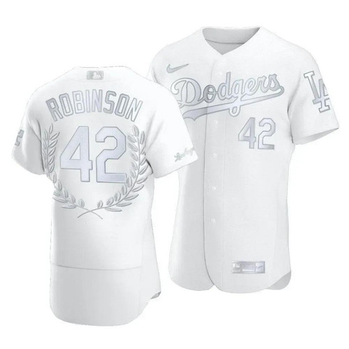 Men Los Angeles Dodgers Jackie Robinson #42 Jackie Robinson Day Platinum Edition Jersey White