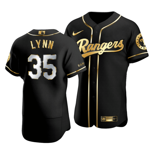 Men'S Texas Rangers Lance Lynn #35 Golden Edition Black  Jersey