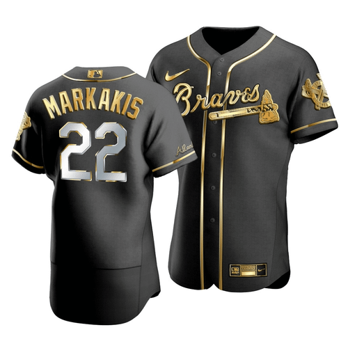 Men'S Atlanta Braves Nick Markakis #22 Gold Edition Black  Jersey