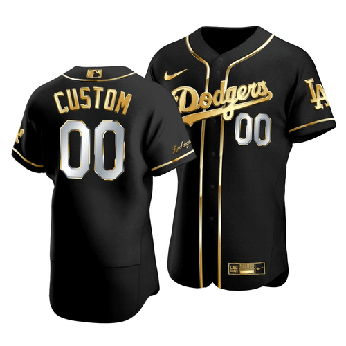 Men'S Los Angeles Dodgers Custom #00 Golden Edition Black  Jersey