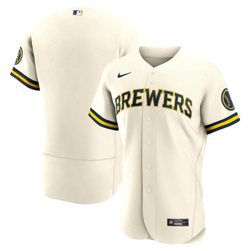 Mens Milwaukee Brewers Nike Replica Replica Cream Home  Team Logo Jersey