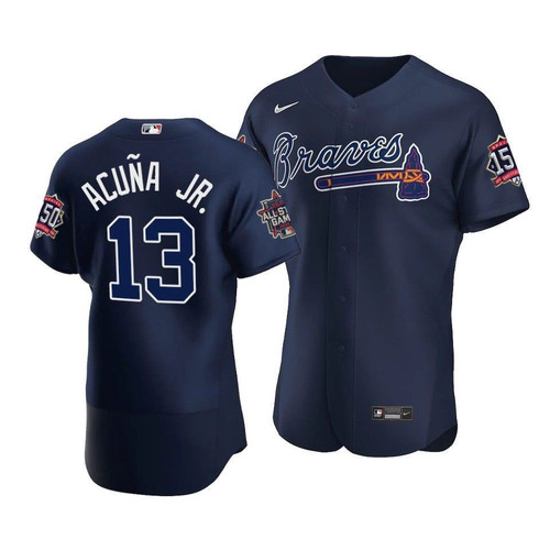 Atlanta Braves Ronald Acuna Jr. #13 2021 Mlb All-Star Game Patch Alternate Jersey Navy