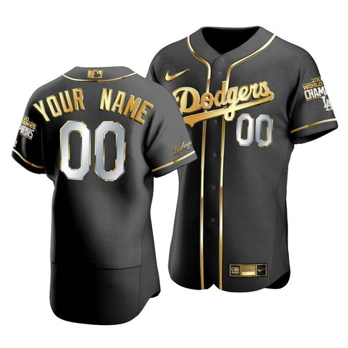 Men'S Los Angeles Dodgers Custom #00 2020 World Series Champions Golden Limited  Jersey Black