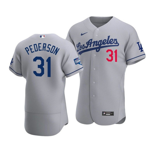 Men'S Los Angeles Dodgers Joc Pederson #31 2020 World Series Champions  Road Jersey Gray