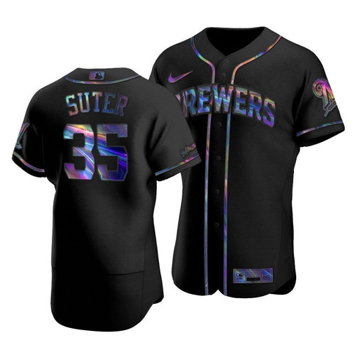 Men'S Milwaukee Brewers Brent Suter #35 Iridescent Logo Holographic Limited Jersey Black