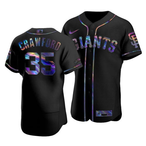 Men'S San Francisco Giants Brandon Crawford #35 Iridescent Logo Holographic Limited  Jersey Black