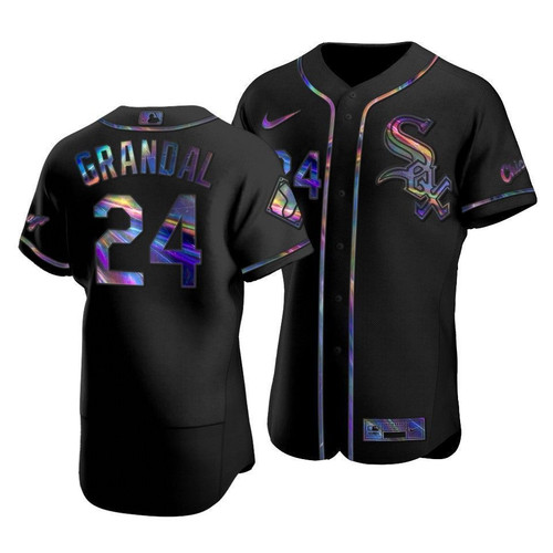 Men'S Chicago White Sox Yasmani Grandal #24 Iridescent Logo Holographic Limited  Jersey Black