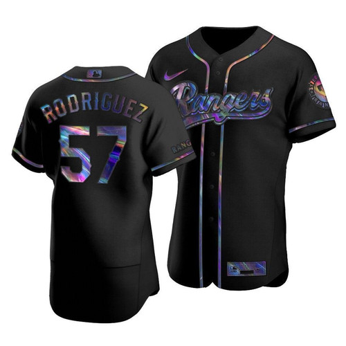 Men'S Texas Rangers Joely Rodriguez #57 Iridescent Logo Holographic Limited Jersey Black