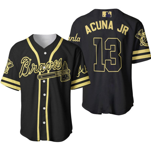 Atlanta Braves Ronald Acua Jr #13 Great Player MLB Baseball Team Logo Black 2020 3D Designed Allover Gift For Atlanta Fans Baseball Jersey - MLB