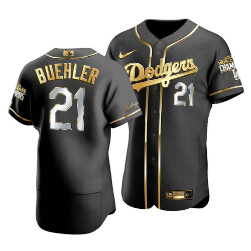 Men'S Los Angeles Dodgers Walker Buehler #21 2020 World Series Champions Golden Limited  Jersey Black