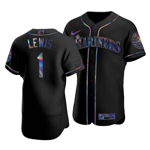 Men'S Seattle Mariners Kyle Lewis #1 Iridescent Logo Holographic Limited Jersey Black