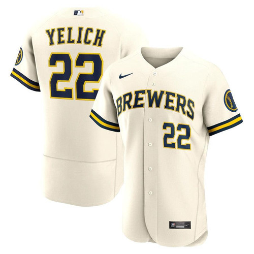 Mens Milwaukee Brewers Christian Yelich Nike Replica Replica Cream Home Wordmark  Player Jersey