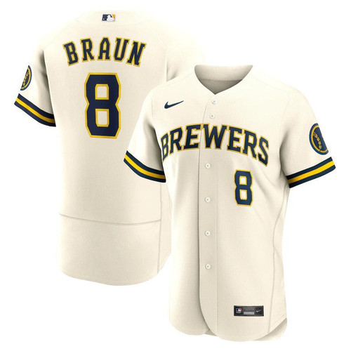 Mens Milwaukee Brewers Ryan Braun Nike Replica Replica Cream Home  Player Jersey