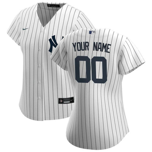 Womens New York Yankees Nike Replica Replica White Home Replica Custom Jersey
