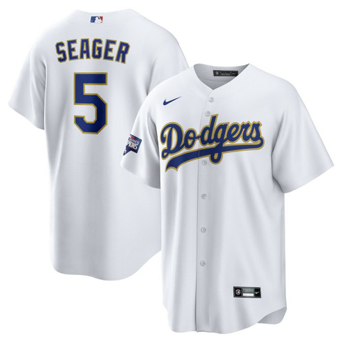 Men'S Los Angeles Dodgers Corey Seager White/Gold 2021 Gold Program Player Baseball Jersey Mlb Baseball Jersey1
