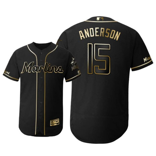 Miami Marlins #15 Brian Anderson Mlb 2019 Golden Edition Black Jersey Gift For Marlins Fans