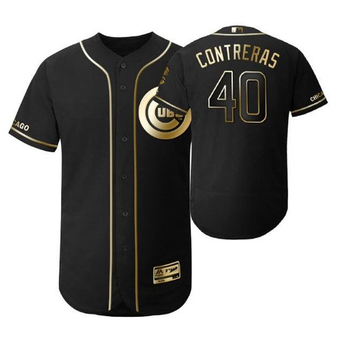 Chicago Cubs #40 Willson Contreras Mlb 2019 Golden Edition Black Jersey Gift For Cubs Fans