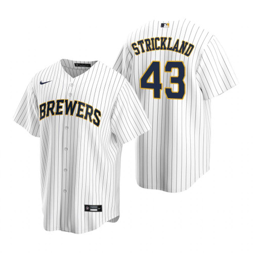 Mens Milwaukee Brewers #43 Hunter Strickland Alternate Navy White Jersey Gift For Brewers Fans
