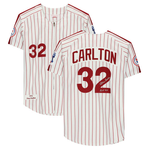 Steve Carlton Philadelphia Phillies Fanatics  Autographed White 1976 Mitchell & Ness  Jersey with "HOF 94" Inscription