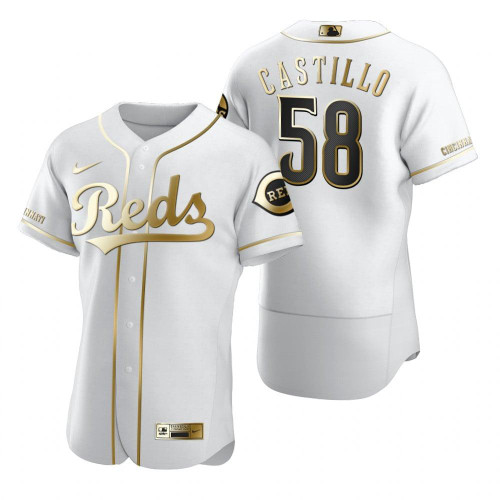 Cincinnati Reds #58 Luis Castillo Mlb Golden Edition White Jersey Gift For Reds Fans