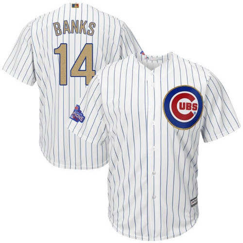 Chicago Cubs Ernie Banks #14 White Stripes 2016 Cubs Championship Gold Edition Jersey