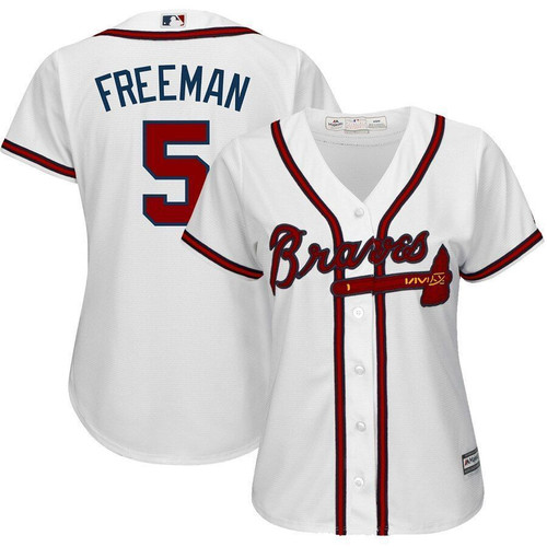 Freddie Freeman Atlanta Braves Majestic Womens Cool Base Player Jersey Jersey White 2021