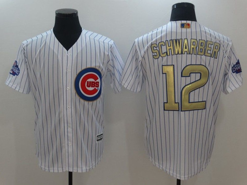 Chicago Cubs Kyle Schwarber #12 White Stripes 2016 Cubs Championship Gold Edition Jersey