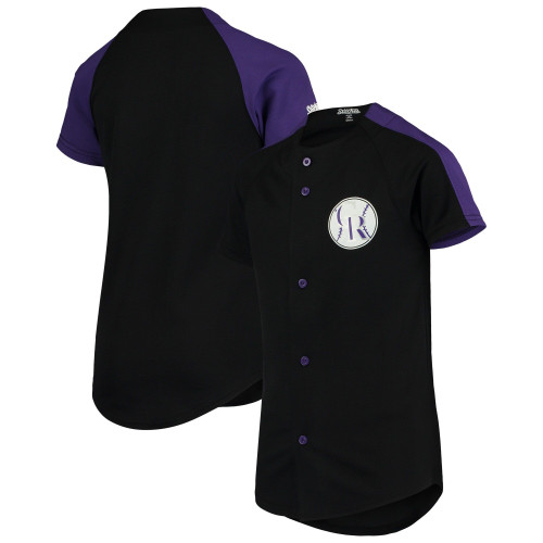 Stitches Black Colorado Rockies Logo Button-Down Jersey