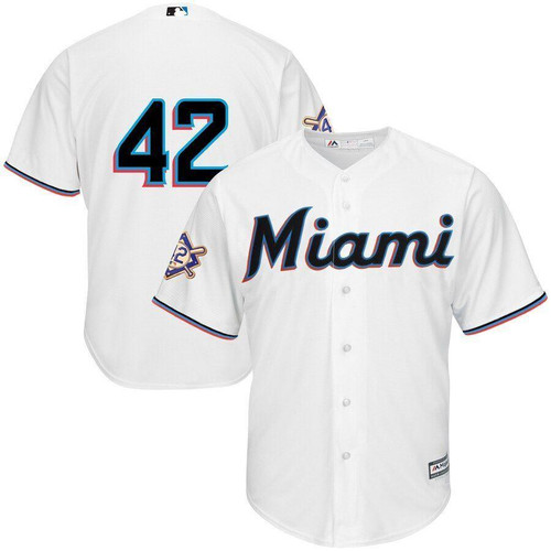 Miami Marlins Majestic 2019 Jackie Robinson Day Official Cool Base Jersey White 2019