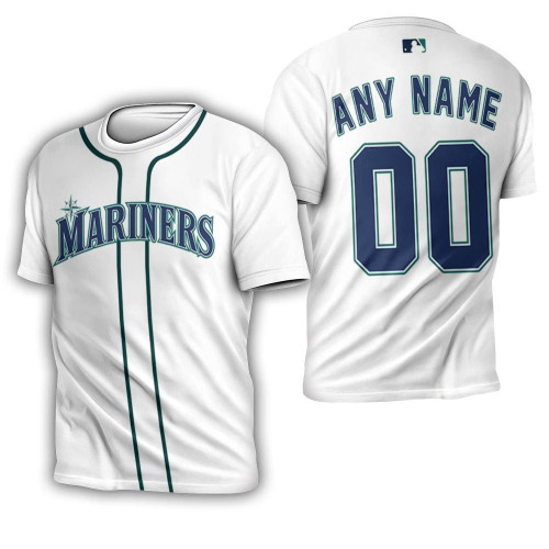 Personalized Seattle Mariners 00 Anyname Majestic White Jersey Inspired Style Gift For Seattle Mariners Fans 3D T-shirt