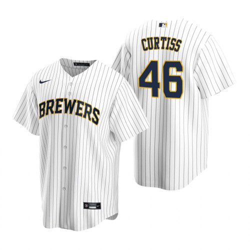 Mens Milwaukee Brewers #46 John Curtiss Alternate Navy White Jersey Gift For Brewers Fans