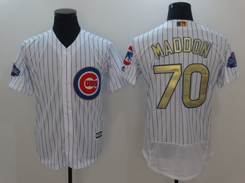 Chicago Cubs Joe Maddon #70 White Stripes 2016 Cubs Championship Gold Edition Jersey