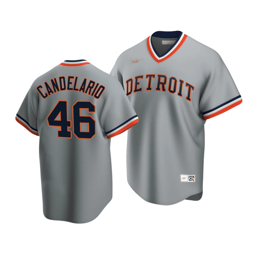 Men'S Detroit Tigers Jeimer Candelario #46 Cooperstown Collection Gray Road Jersey
