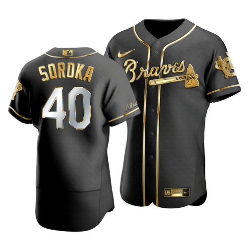 Men'S Atlanta Braves Mike Soroka #40 Gold Edition Black  Jersey
