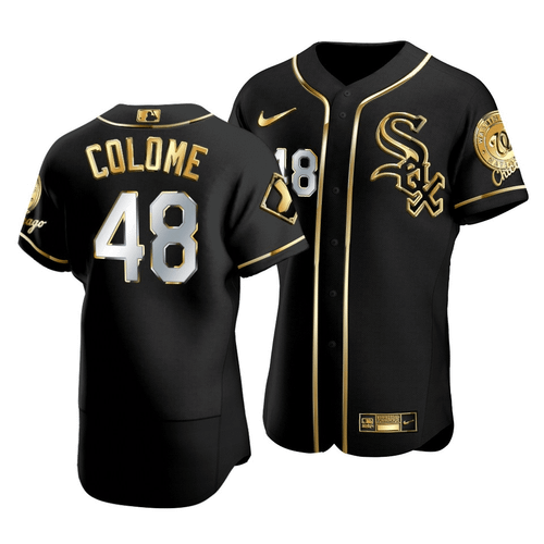 Men'S Chicago White Sox Alex Colome #48 Golden Edition Black  Jersey
