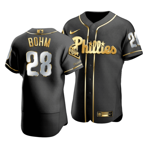 Men'S Philadelphia Phillies Alec Bohm #28 Golden Edition Black  Jersey