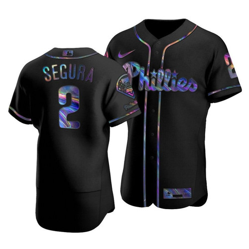 Men'S Philadelphia Phillies Jean Segura #2 Iridescent Logo Holographic Limited Jersey Black