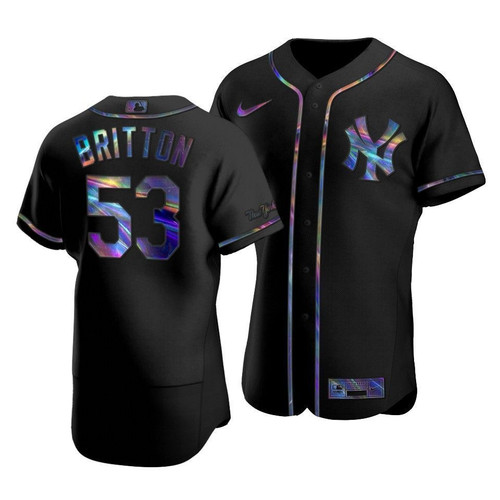 Men'S New York Yankees Zack Britton #53 Iridescent Logo Holographic Limited Jersey Black
