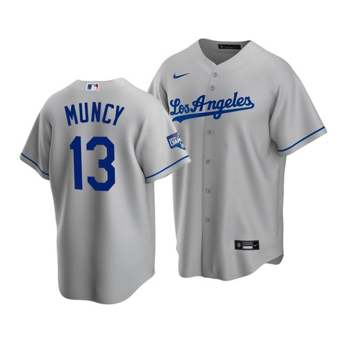 Men'S Los Angeles Dodgers Max Muncy #13 2020 World Series Champions Gray Replica Road Jersey