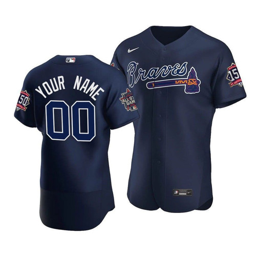 Atlanta Braves Custom #00 2021 Mlb All-Star Game Patch Alternate Jersey Navy