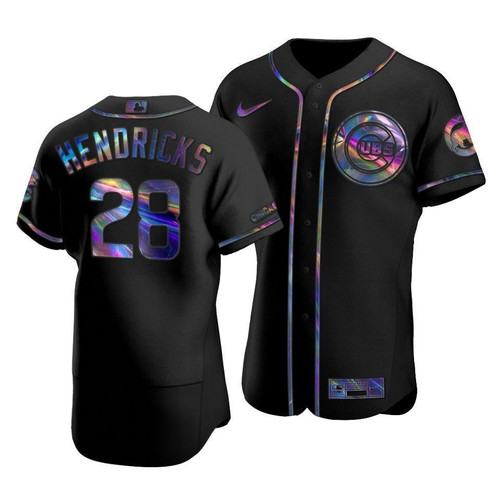 Men'S Chicago Cubs Kyle Hendricks #28 Iridescent Logo Holographic Limited  Jersey Black