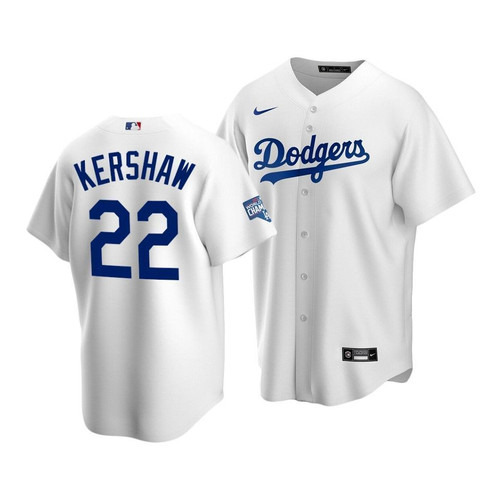 Men'S Los Angeles Dodgers Clayton Kershaw #22 2020 World Series Champions White Replica Home Jersey