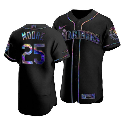 Men'S Seattle Mariners Dylan Moore #25 Iridescent Logo Holographic Limited Jersey Black