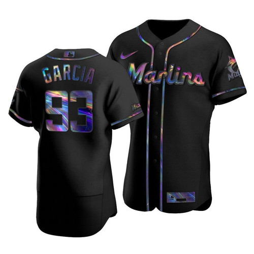 Men'S Miami Marlins Yimi Garcia #93 Iridescent Logo Holographic Limited Jersey Black