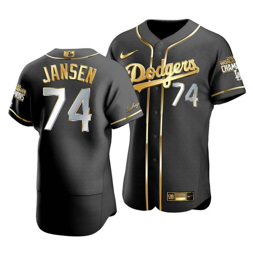 Men'S Los Angeles Dodgers Kenley Jansen #74 2020 World Series Champions Golden Limited  Jersey Black