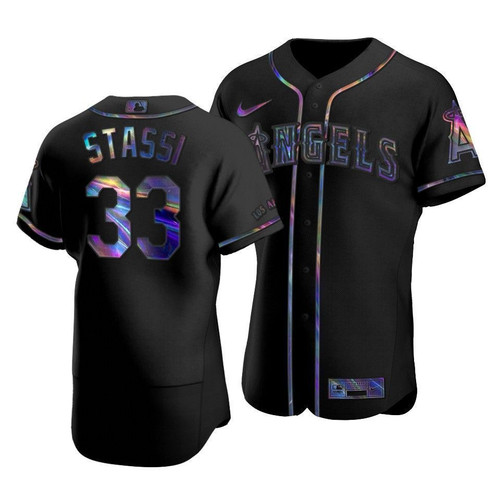 Men'S Los Angeles Angels Max Stassi #33 Iridescent Logo Holographic Limited Jersey Black