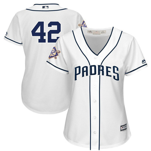 San Diego Padres Majestic Womens 2019 Jackie Robinson Day Official Cool Base Jersey White 2019