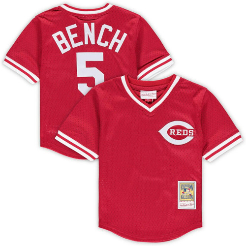 Cincinnati Reds Johnny Bench Mitchell & Ness Red Cooperstown Collection Mesh V-Neck Baseball Jersey Mlb Baseball Jersey853